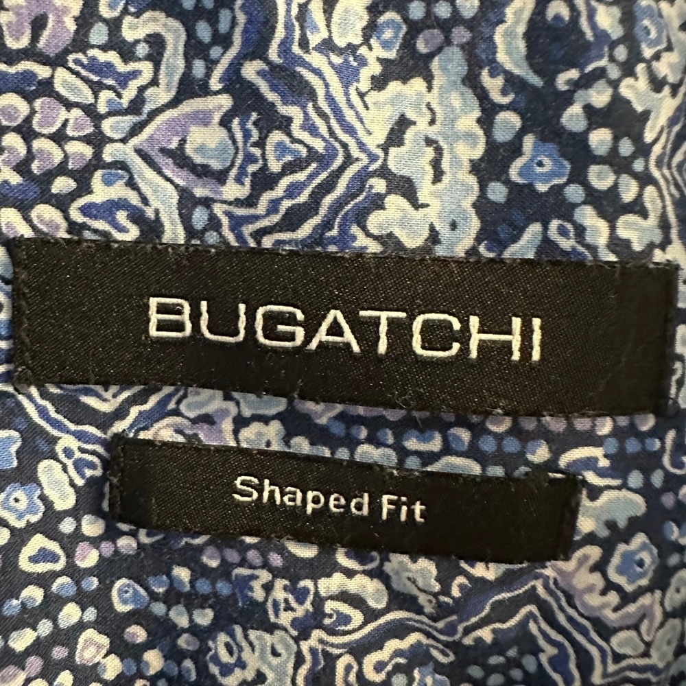 Bugatchi Shaped Fit Button-Down Shirt Men's Large Blue Geometric Tile Cotton - Picture 3 of 8